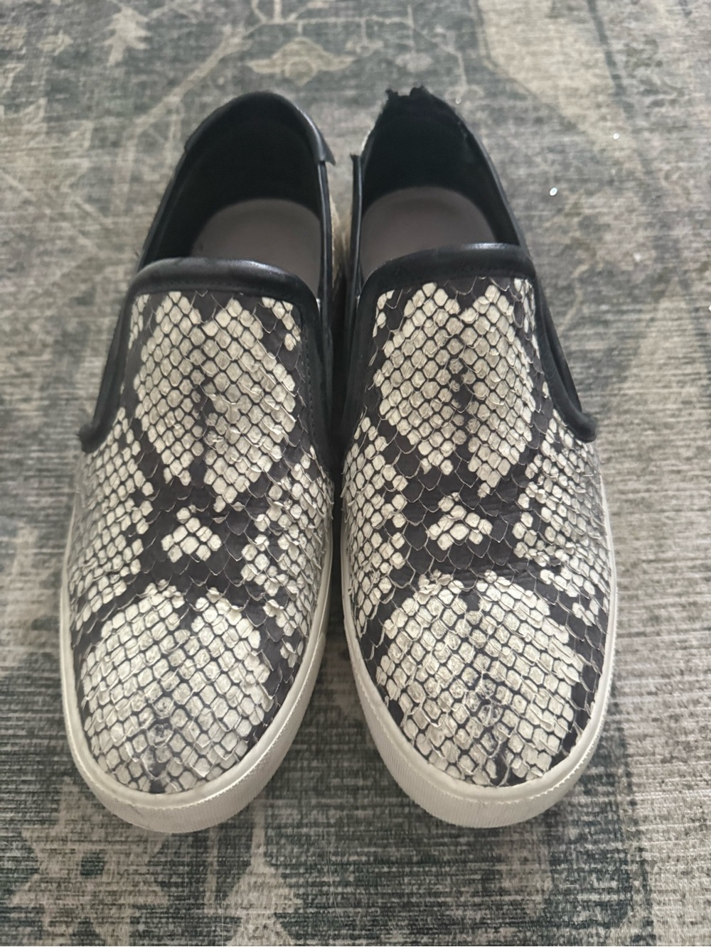 Women’s Vince Slip-On Sneakers in Black & Cream Snake Print